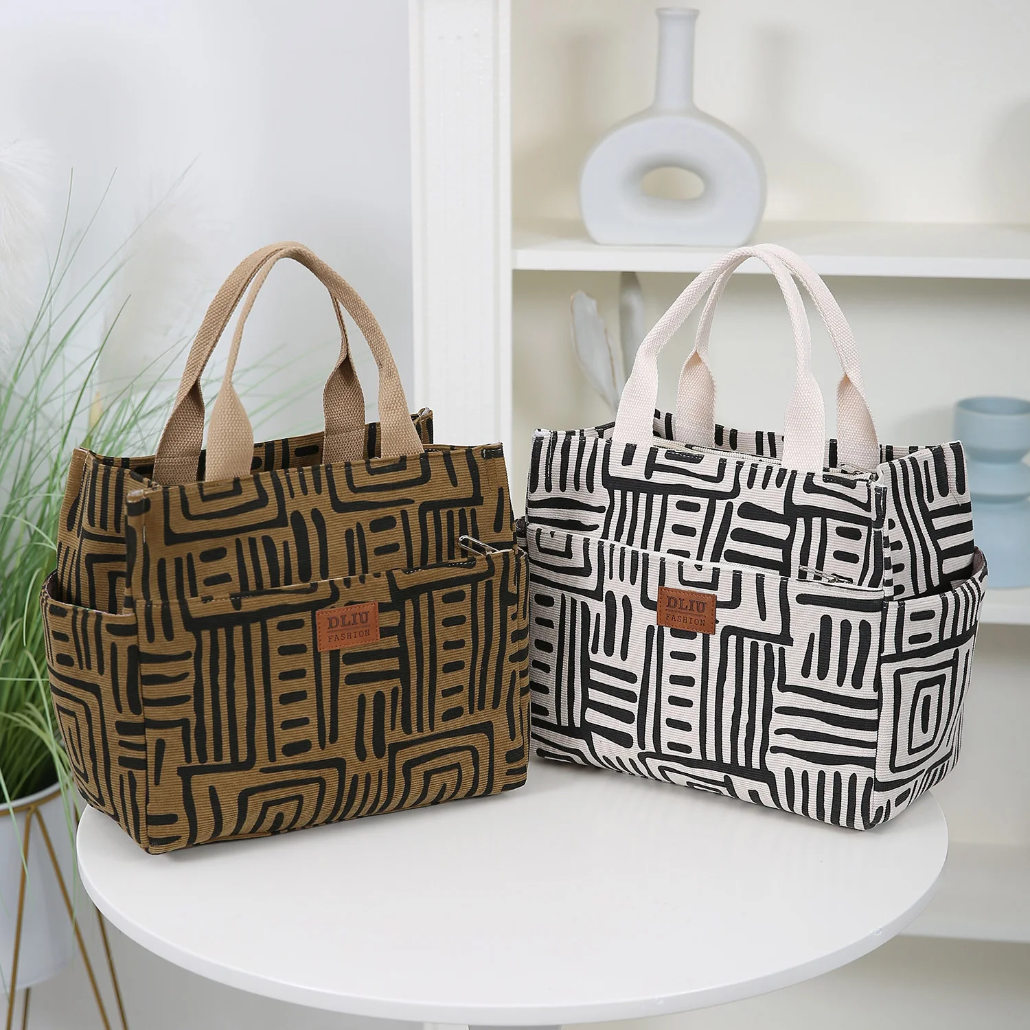 Corduroy Outer Foil Lined Lunch Bag, Lunch Box Bag, Handbag, Carrying Bag, Large Capacity Glove Bag