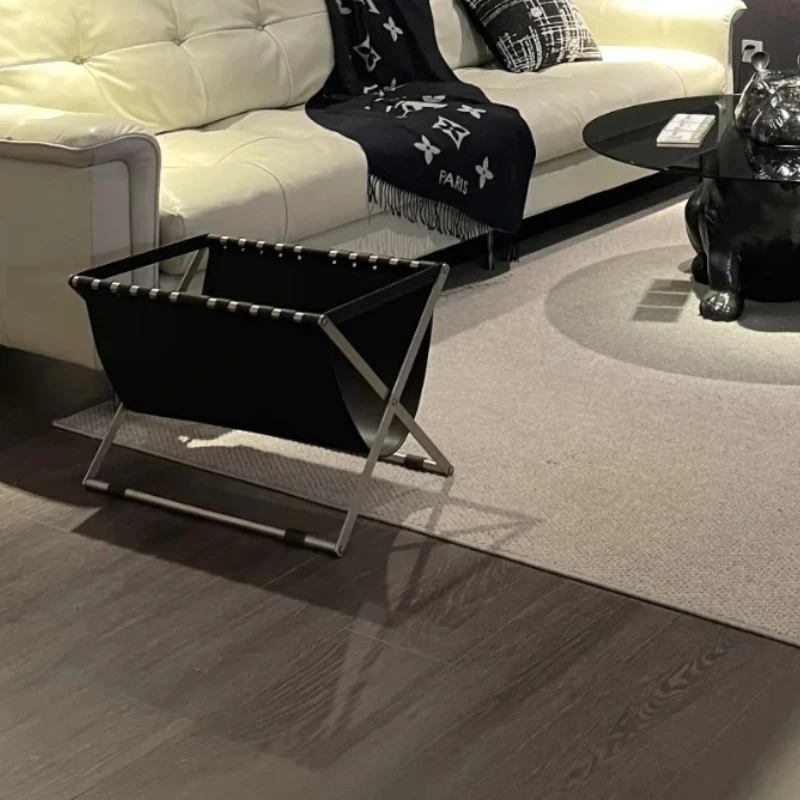Nordic Stainless Steel Leather Book and Newspaper Shelf, Floor Storage Shelf, Household Newspaper and Magazine Storage Shelf