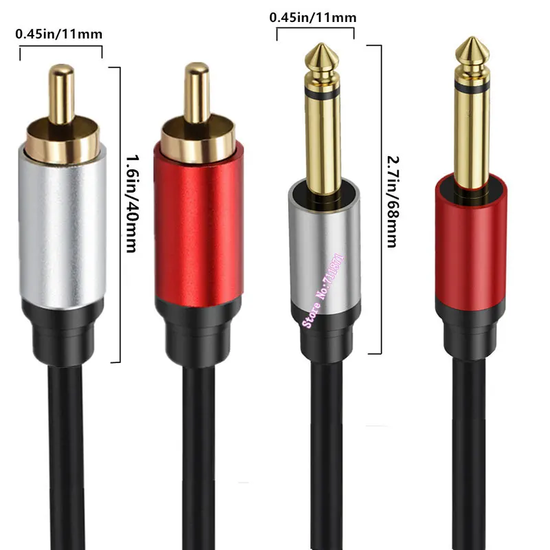 Double Ts 6.35 Male Two 2 RCA Male Audio Cable Line Two 2 RCA Male to Double Mono TS 6.35mm Male Audio Cord Wire RCA 6.35 Cable