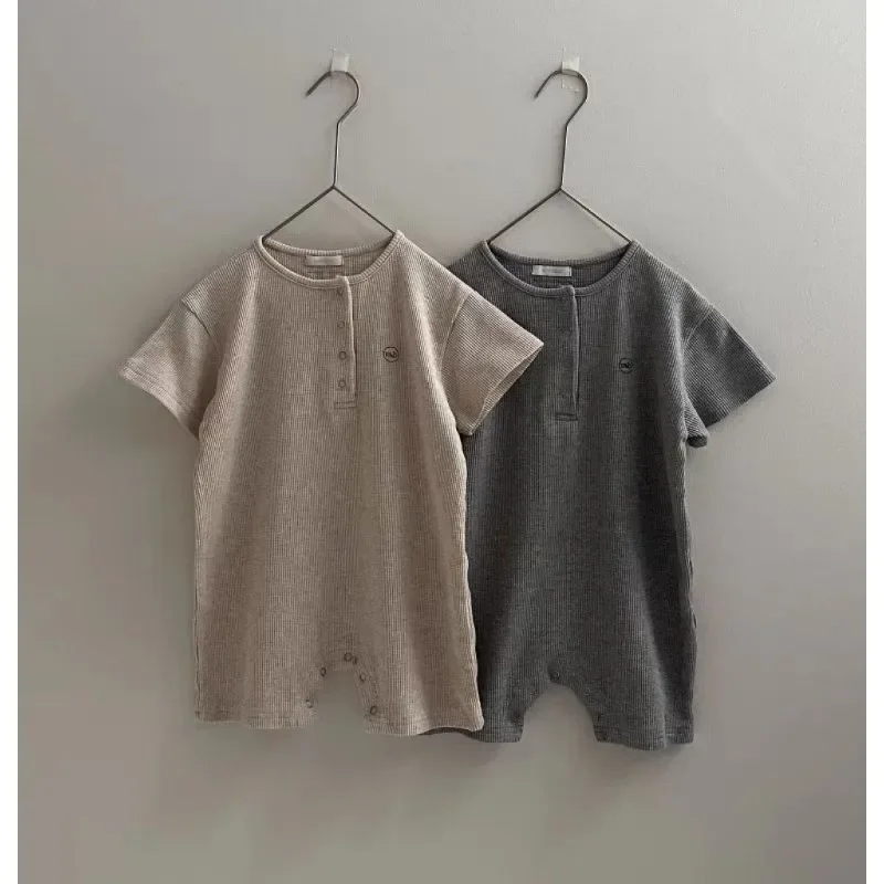 

Ins Summer Newborn Boys Rompers Cotton Linen Short Sleeve Infant Babys Boys Jumpsuit Onesises Ribbed Solid Little Boys Bodysuits