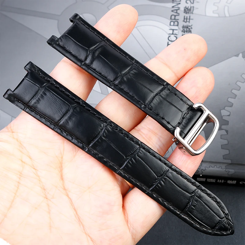 Genuine Leather Watch Strap For Cartier PASHA Series W2PA0008 W3019351 Cowhide Bracelet Folding Buckle Style Concave Interface