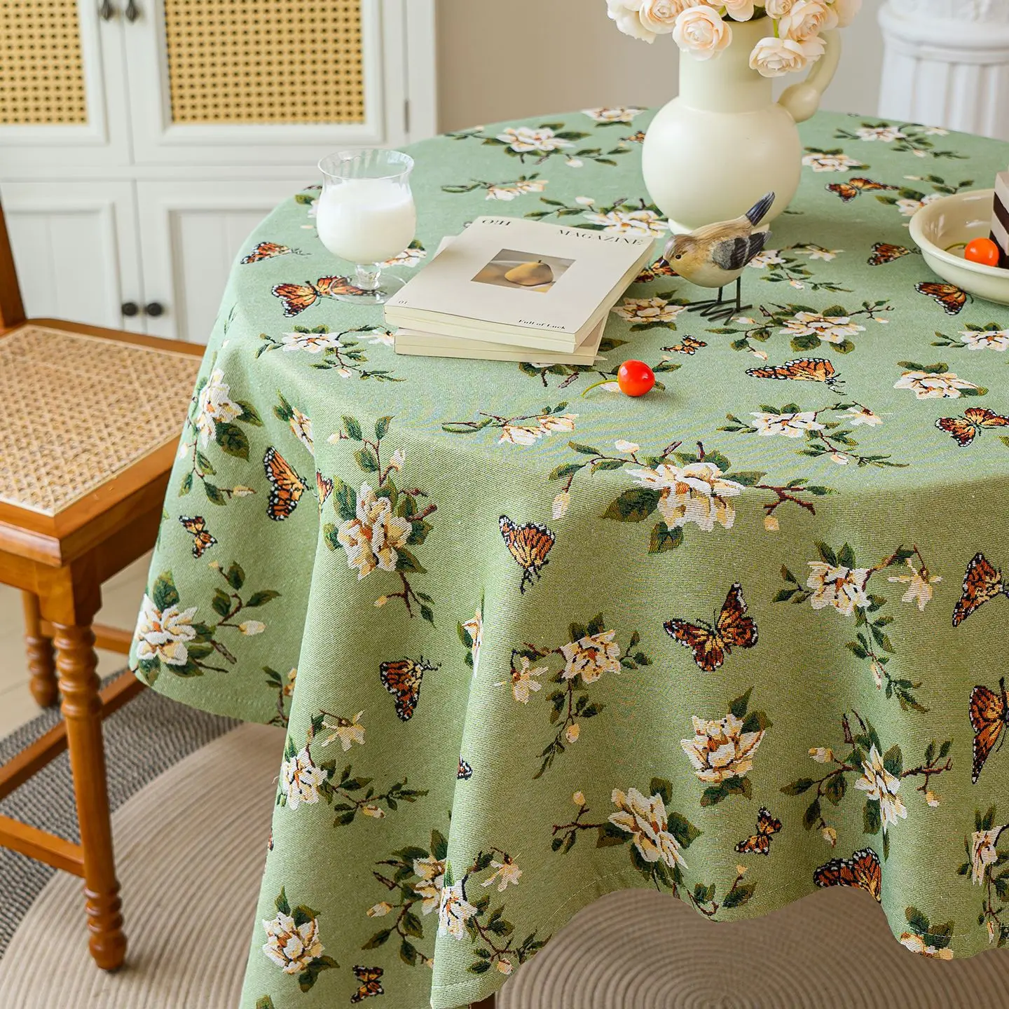 Tablecloth, American rural pastoral style, flower and bird jacquard dining table cloth, high-end rectangular tablecloth