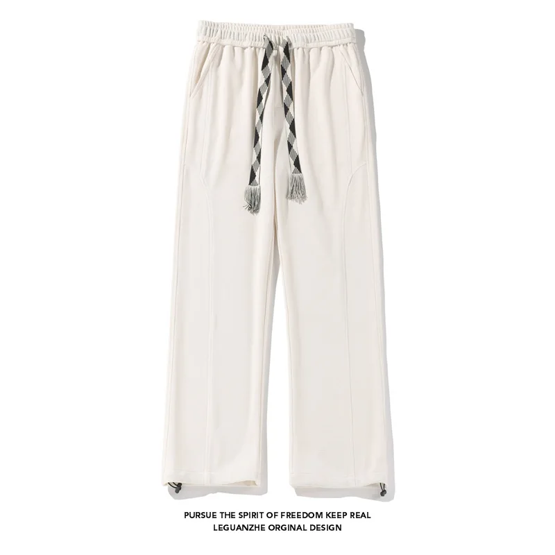 

【Mirrordust】Осенние прямые длинные брюки больших размеров в гонконгском стиле с драпировкой, однотонные свободные японские повседневные вязаные брюки для мужчин