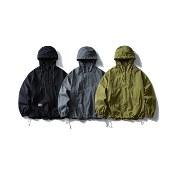 Man Trench Coat Man  New Japanese Style Outdoor Trend Waterproof Hooded Half Zip Unisex Design for Daily Wear Long Men´s Coats 6
