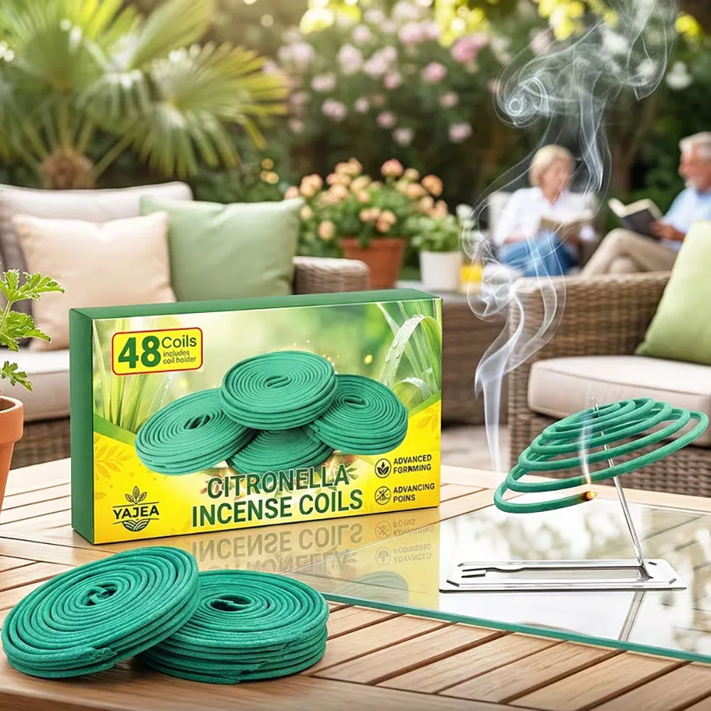 48 Large Lemongrass Spirals, Large Round Incense Sticks, Thick Spiral Design, Long Burning Time, Rich Lemongrass Scent, Suitable for Courtyard, Balcony, Garden, Camping, Picnic, Barbecue, Terrace, Living Room, Tea Room, Outdoor Leisure
