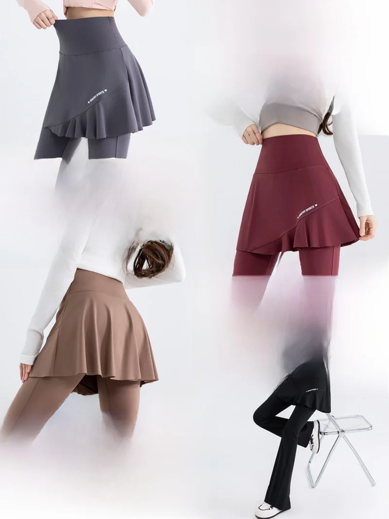 Pantalones de Yoga con forro de Fce de cintura alta, pantalones deportivos para mujer, diseño de aleta arca falsa de dos piezas, Otoño Invierno, Bot de talla grande