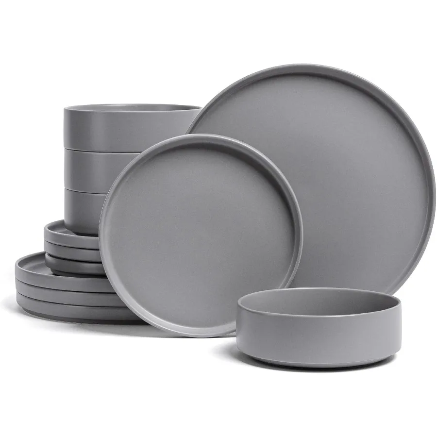 

12Piece Stackable Dinnerware Dish Set Stoneware Dishes Includes 4 Dinner Plates 4 Salad Plates 4 Cereal Bowls and 4 Dinner Bowl