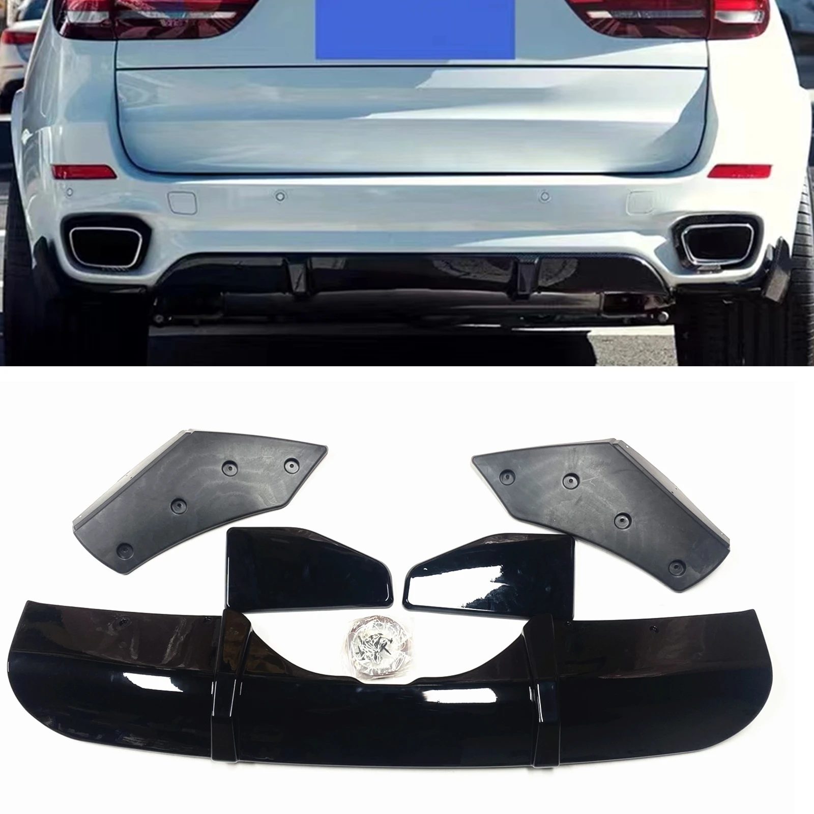 

Car Rear Bumper Diffuser Lip For BMW F15 X5 M-Tech 2014-2019 Glossy Black Body Kit Boot Lower Spoiler Splitter Protector Plate