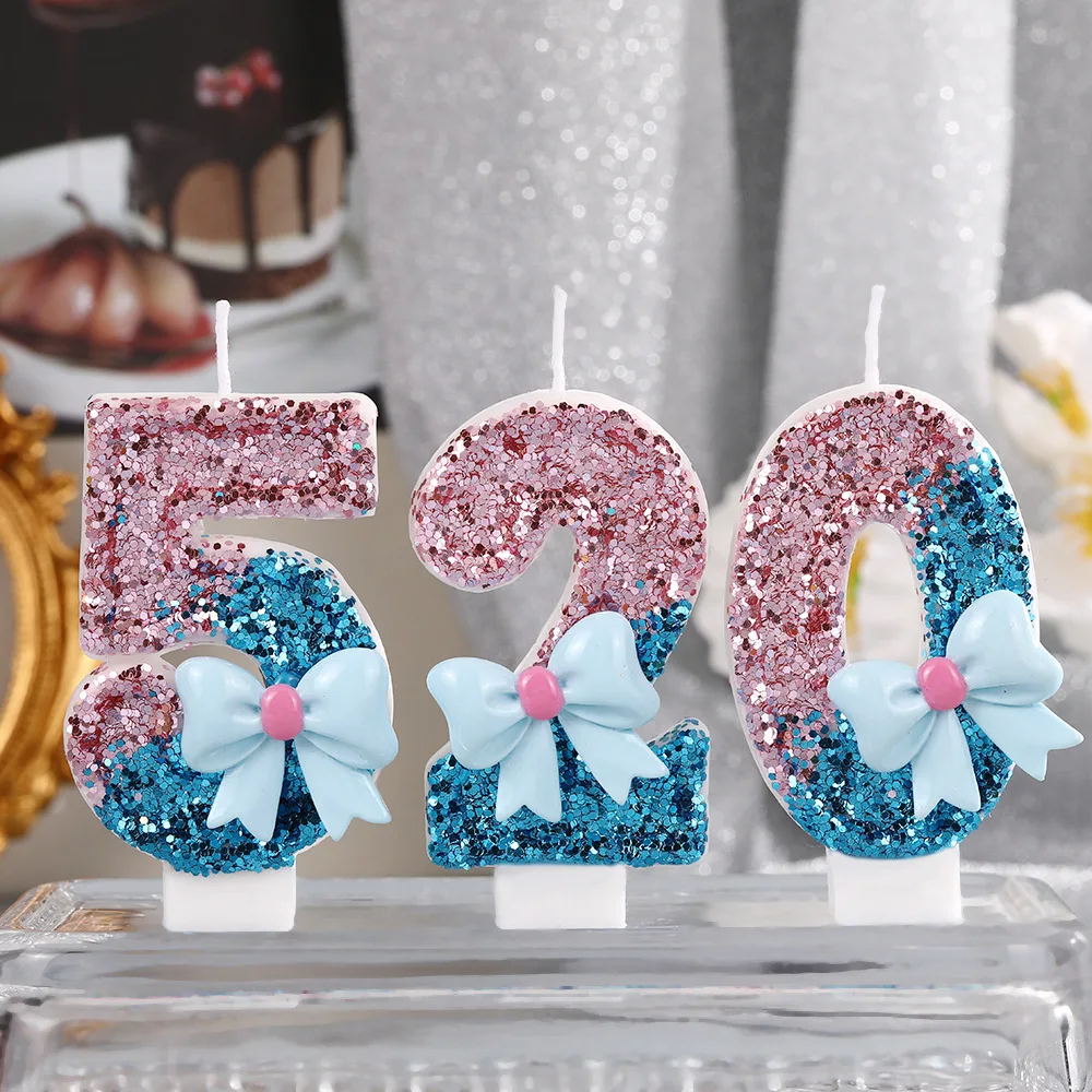 Blue Birthday Candle, 0-9 Years Old Gradient Blue Pink Birthday Happy Candle, Blue Design Cake Top Decoration, Suitable for Chil