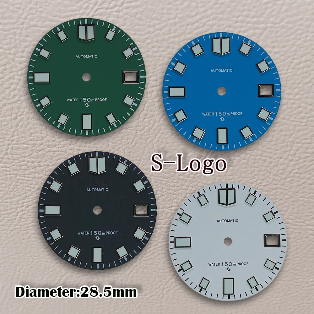 28.5mm NH35 Dial S Logo automatic Dial Fit NH35/NH36/4R/7S Automatic Movement Diving Dial C3 Green Luminous Watch Accessories ﻿