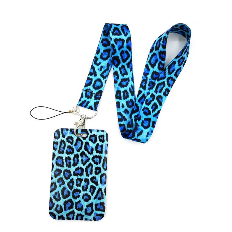 Blue Leopard Print Key lanyard Car KeyChain ID Card Pass Gym Mobile Phone Badge Kids Key Ring Holder Jewelry Decorations view 2