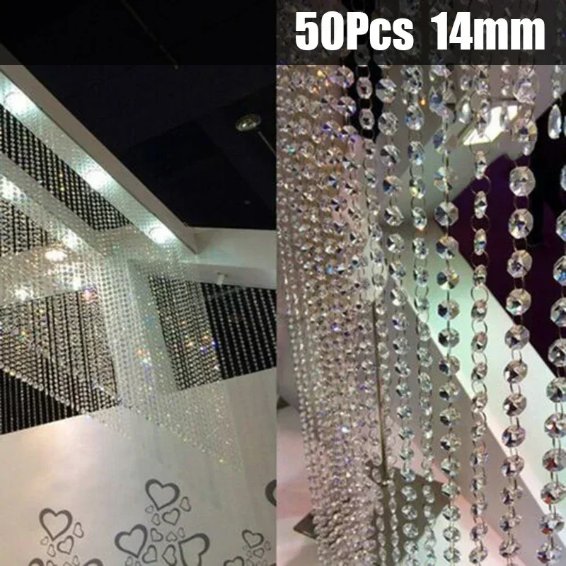 50pc Artificial Octagon Glass Beads Droplets Chandelier Pendants Charms 14mm Lighting Curtain Home Decor