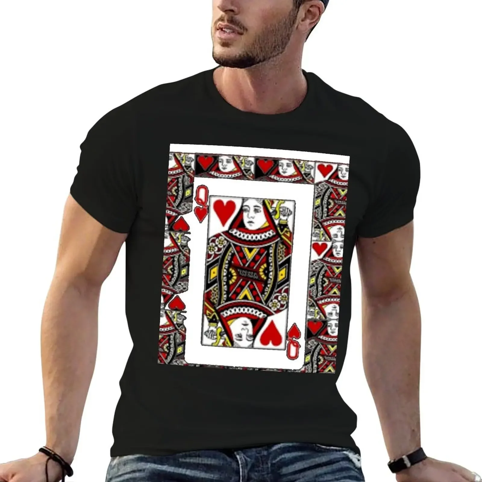 

CASINO RED QUEEN OF HEARTS PATTERN WHITE ART T-Shirt quick drying man clothes clothes mens t shirts pack