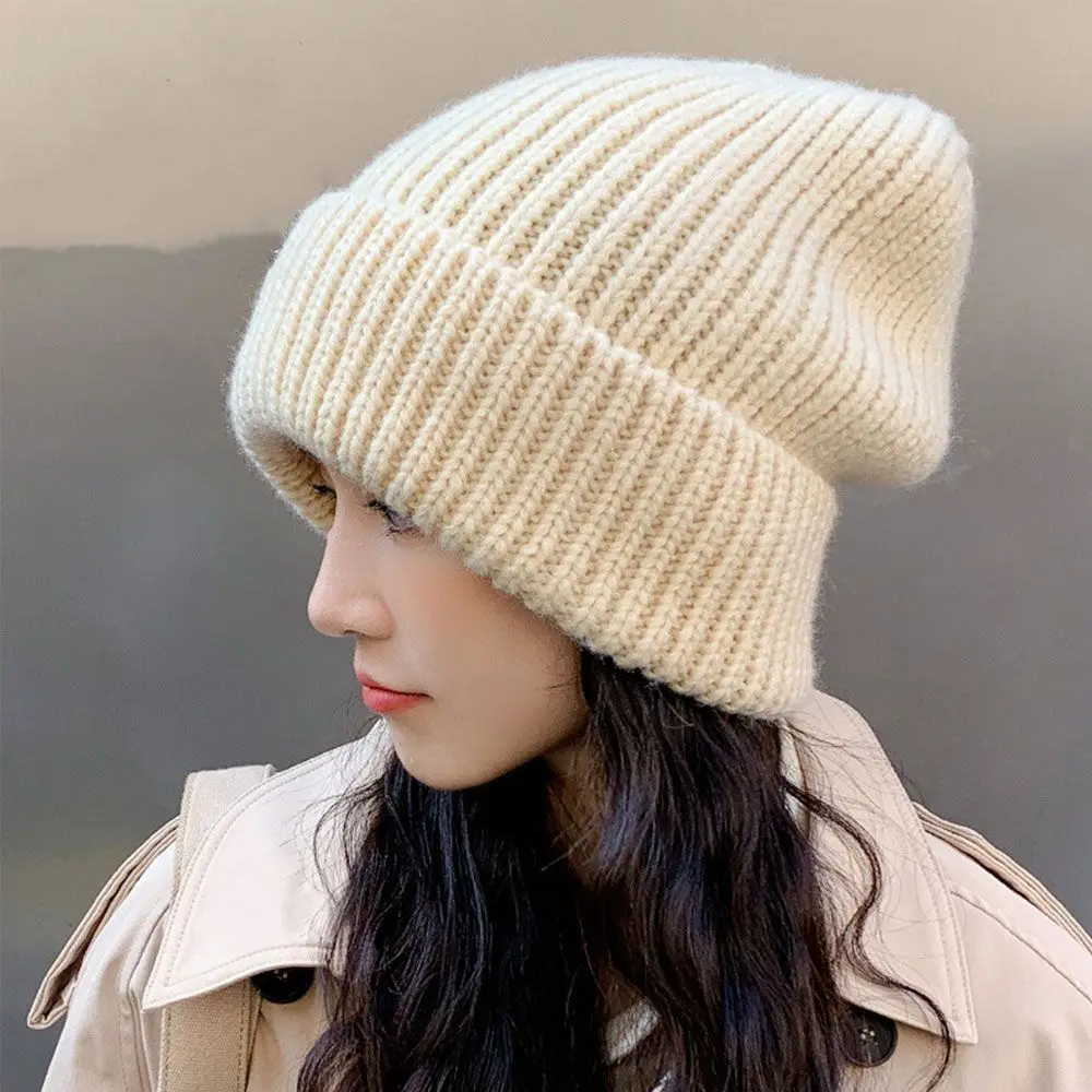 New Winter Warm Hats for Women Casual Stacking Knitted Bonnet Caps Unisex Hats Solid Color Hip Hop Female Warmer Beanies