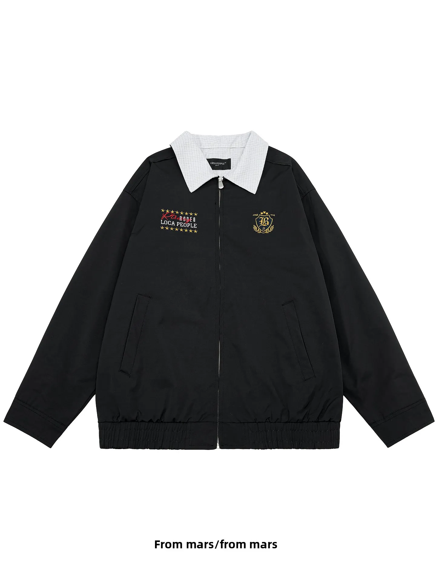 

Куртка-жакет унисекс в стиле ретро с клетчатым воротником, свободного кроя, с вышивкой, для молодежи, осенне-зимняя верхняя одежда