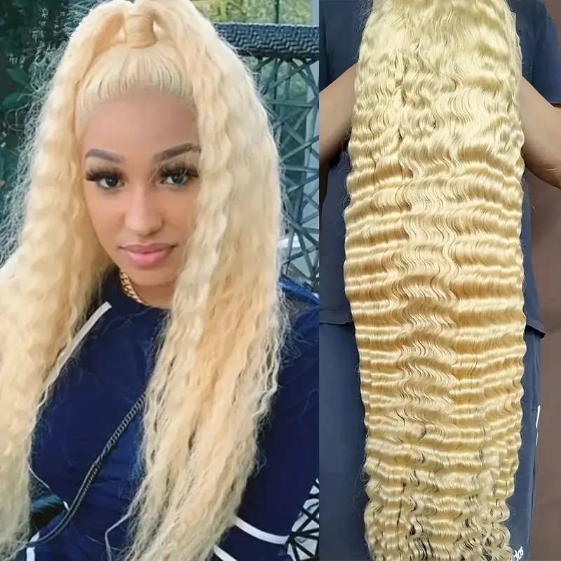 13x4 Lace Frontal Wig 613 Blonde 13x6 Lace Front Blonde 20 40 Inch Deep Wave Glueless Curly  Human Hair Wig 150 Density