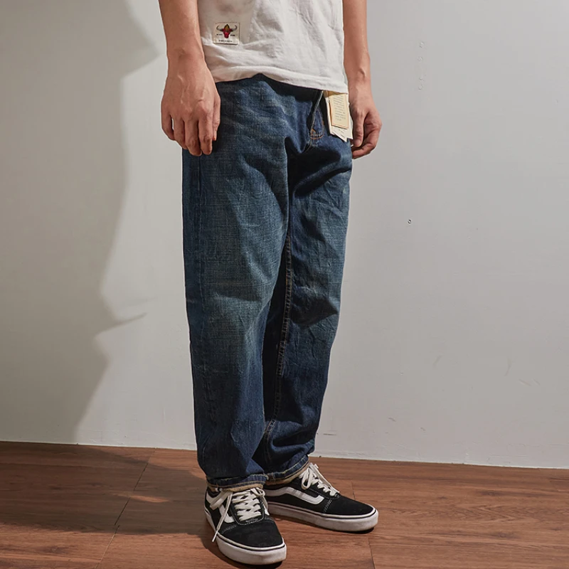 

Heavy Retro Jeans, Baggy Straight-leg Tapered Pants, Amy Khaki Cat Whiskers, Washed and Worn Pants