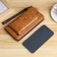 Vintage Soft Leather Men Long Wallets Large Capacity Card Holder Zipper Business Coin Purse Multifunction Casual Clutch Wallet