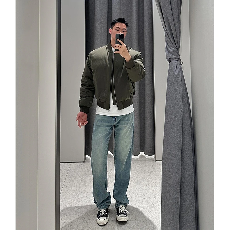 

Светло-голубые мужские джинсы из денима, осенне-зимние, в американском стиле High Street, прямого кроя, молодежный тренд