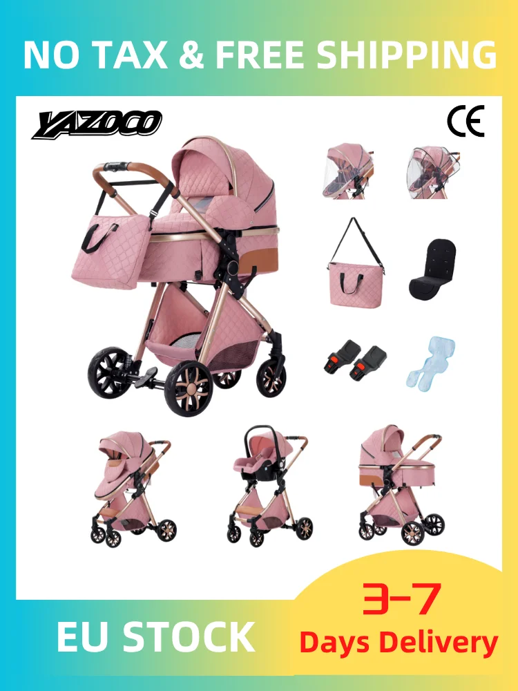 3-in-1-Kinderwagen mit erhöhter Sitzposition, Reisesystem, Sicherheits-Autositz für Säuglinge, atmungsaktives Sommer-Mesh-Gewebe, leichter, langlebiger Rahmen aus Luftfahrt-Aluminium, kompakt