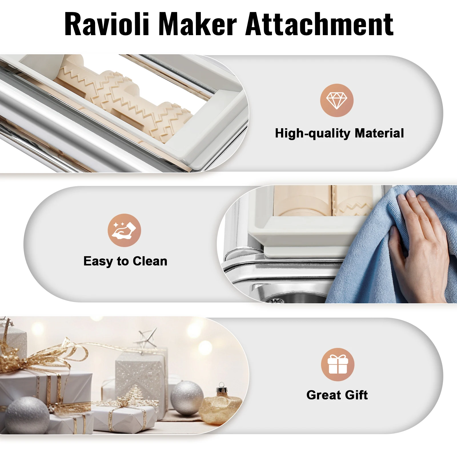 Stainless Steel Ravioli Maker Attachment 3-Row Dumpling Maker for Stand Mixer, Easy Pasta Press for Home Kitchen