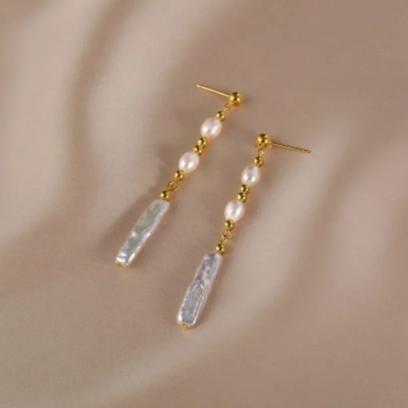 

Minar High Quality Baroque Freshwater Pearl Beads Long Drop Earrings for Women 14K Real Gold Plated Copper Wedding Party Jewelry