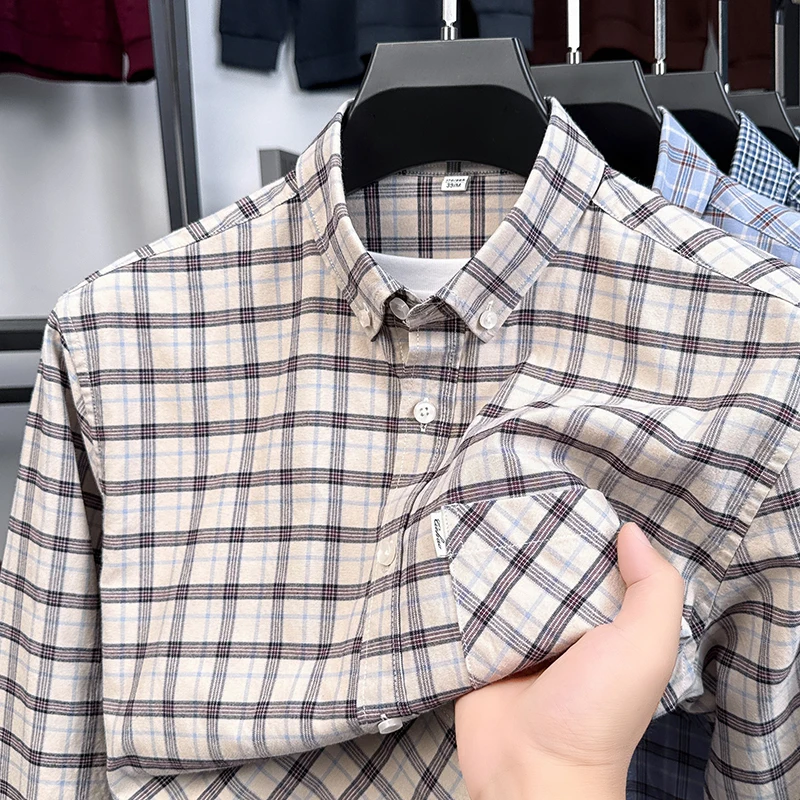 

Autumn Arrival Men's 100% Pure Cotton Striped Long Sleeve Shirt with Turn-Down Collar Luxurious and Casual Breathable Men's Wear