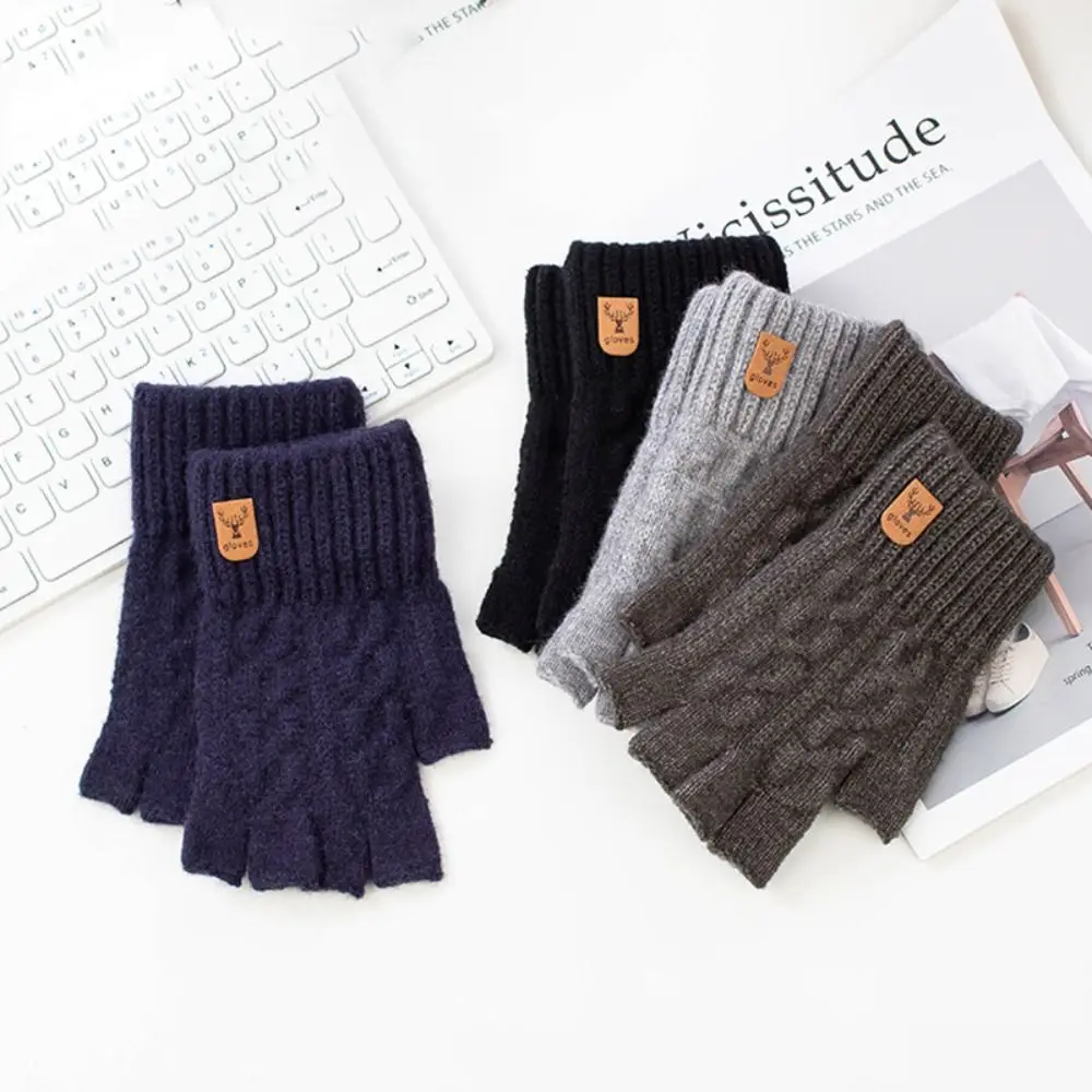 Trendy Alpaca Wool Knitted Gloves Thicken Women Men Fingerless Gloves Thermal Winter Warm Gloves