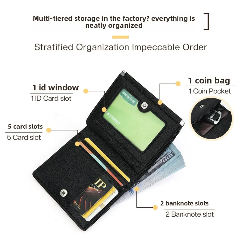 الجملة بسيطة صفر المحفظة أزياء خفيفة الوزن الفاخرة المدمجة الليتشي الملمس جلد ناعم السلس محفظة قصيرة متعددة الوظائف #2