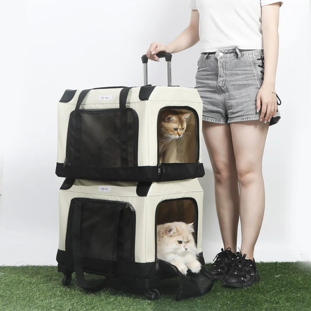 Large Foldle Trael Trolley Bag for Cats Double Decker Pet Cer Bag Por Outdoor le Kitten Transport Case