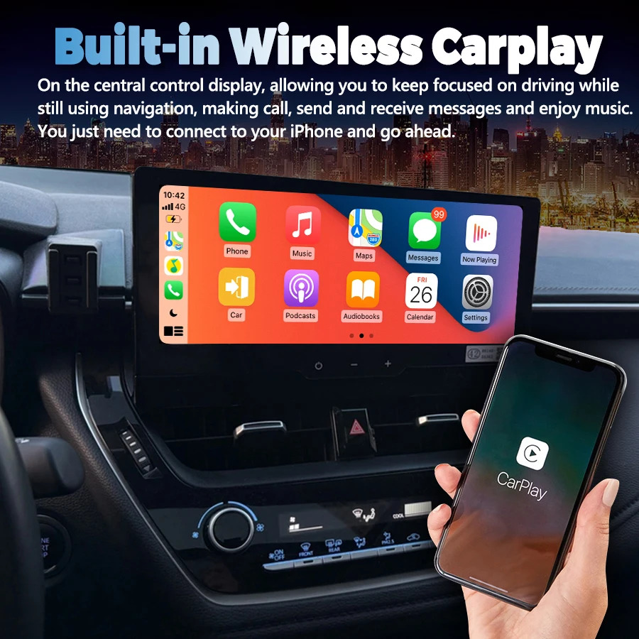 12.3inch Car Radio For Toyota Corolla 2019-2025 Wireless Carplay Android Auto Multimedia Video Player Bluetooth Navigation GPS