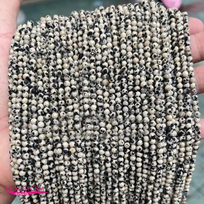 Natural Dalmatian Stone Loose Beads 2mm 3mm 4mm Faceted Round DIY Jewelry Making Accessories 38cm a4446