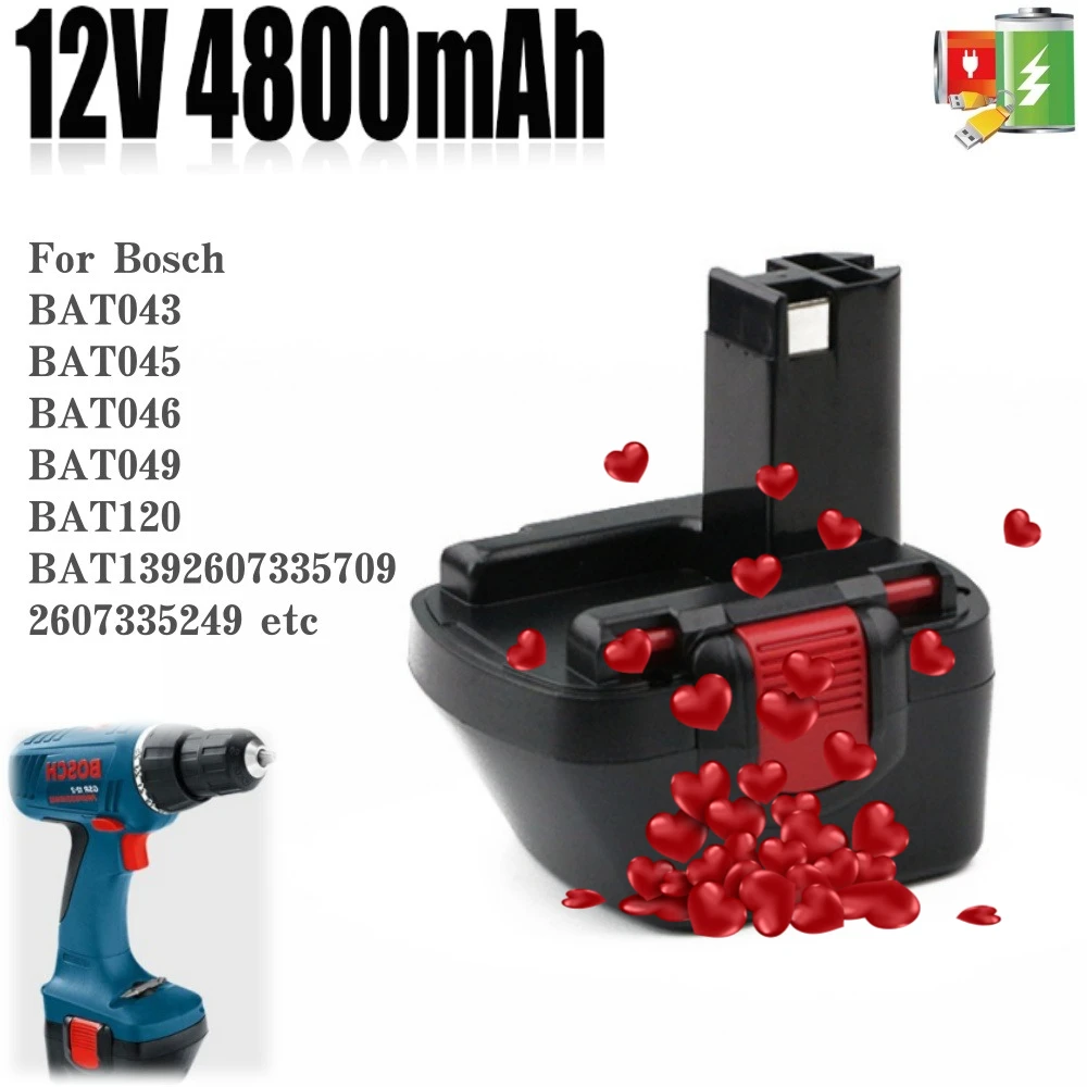 

For BOSCH 12V Power Tool Battery for BAT043 BAT045 BAT120 GSR 12 VE-2 2607335709 2607335557 NiMH Battery 4800mAh