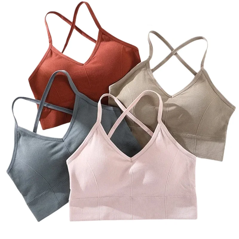 Sport Bras Women Crop Tops Female Tank Top Wireless Crochet Top Spaghetti Strap Top Cropped With Removable Padded Camisole