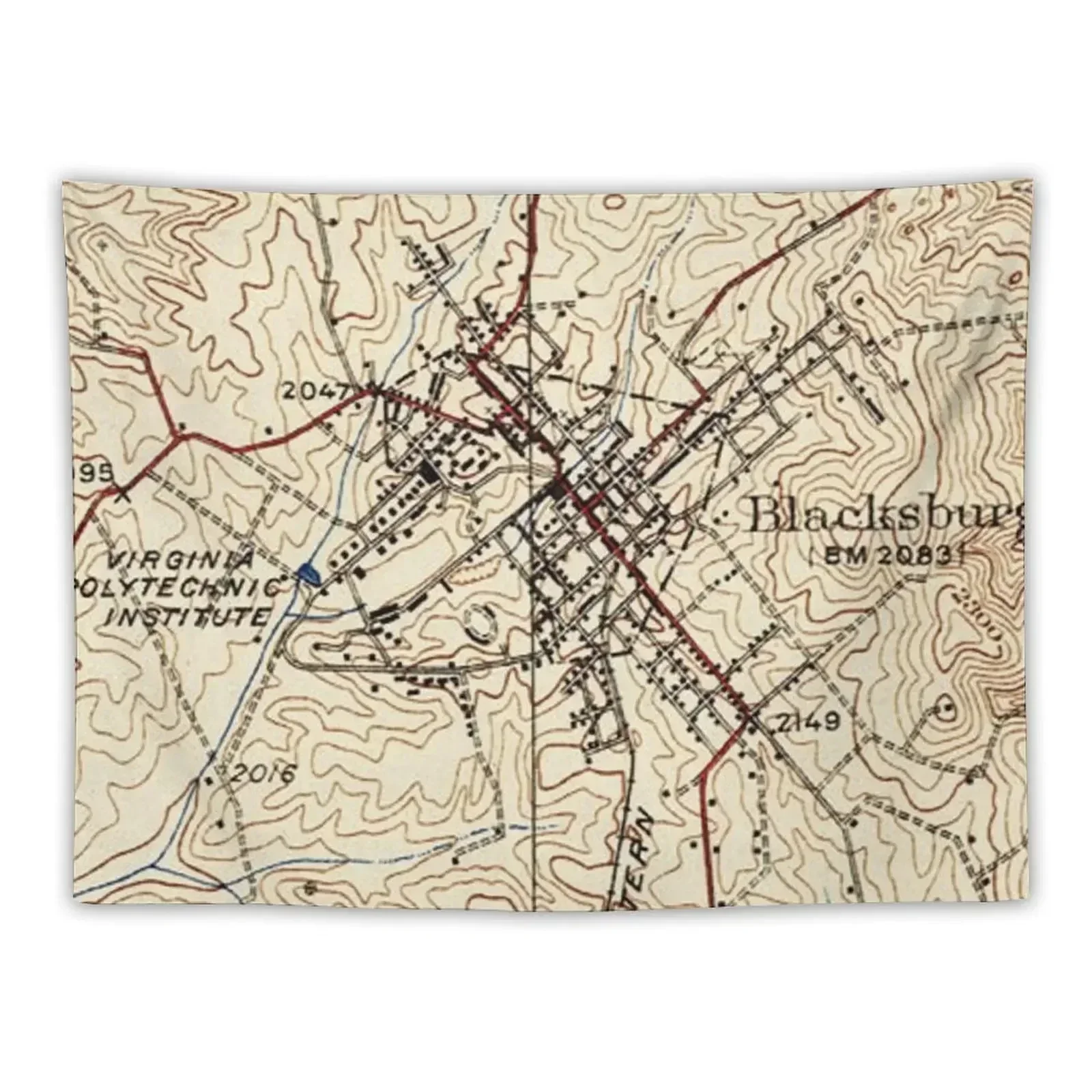 Vintage Map of Blacksburg Virginia (1932) Tapestry Wall Art Decoration Aesthetic Wall Mural Tapestry