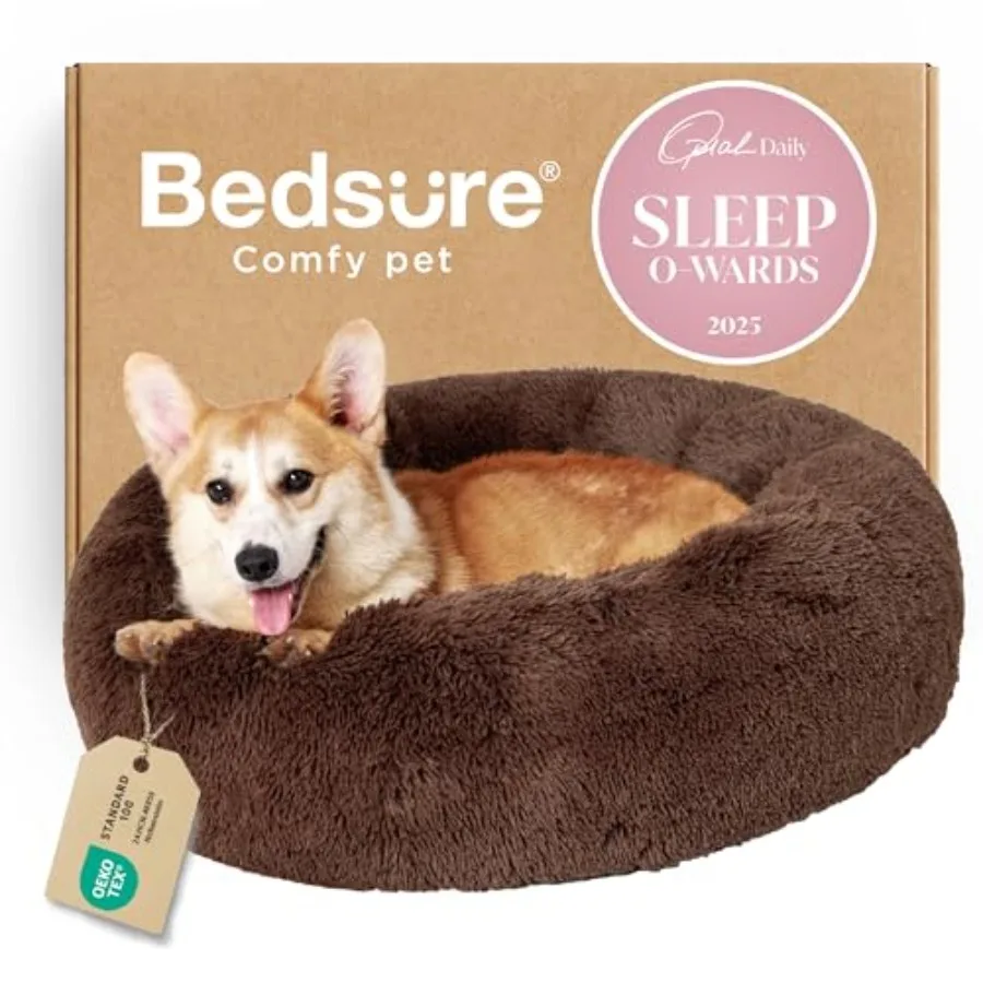 

Уютная моющаяся лежанка-пончик для средних собак, 30 дюймов, круглая, пушистая, из искусственного меха, с противоскользящим покрытием, для собак весом до 45 фунтов, мягкая.