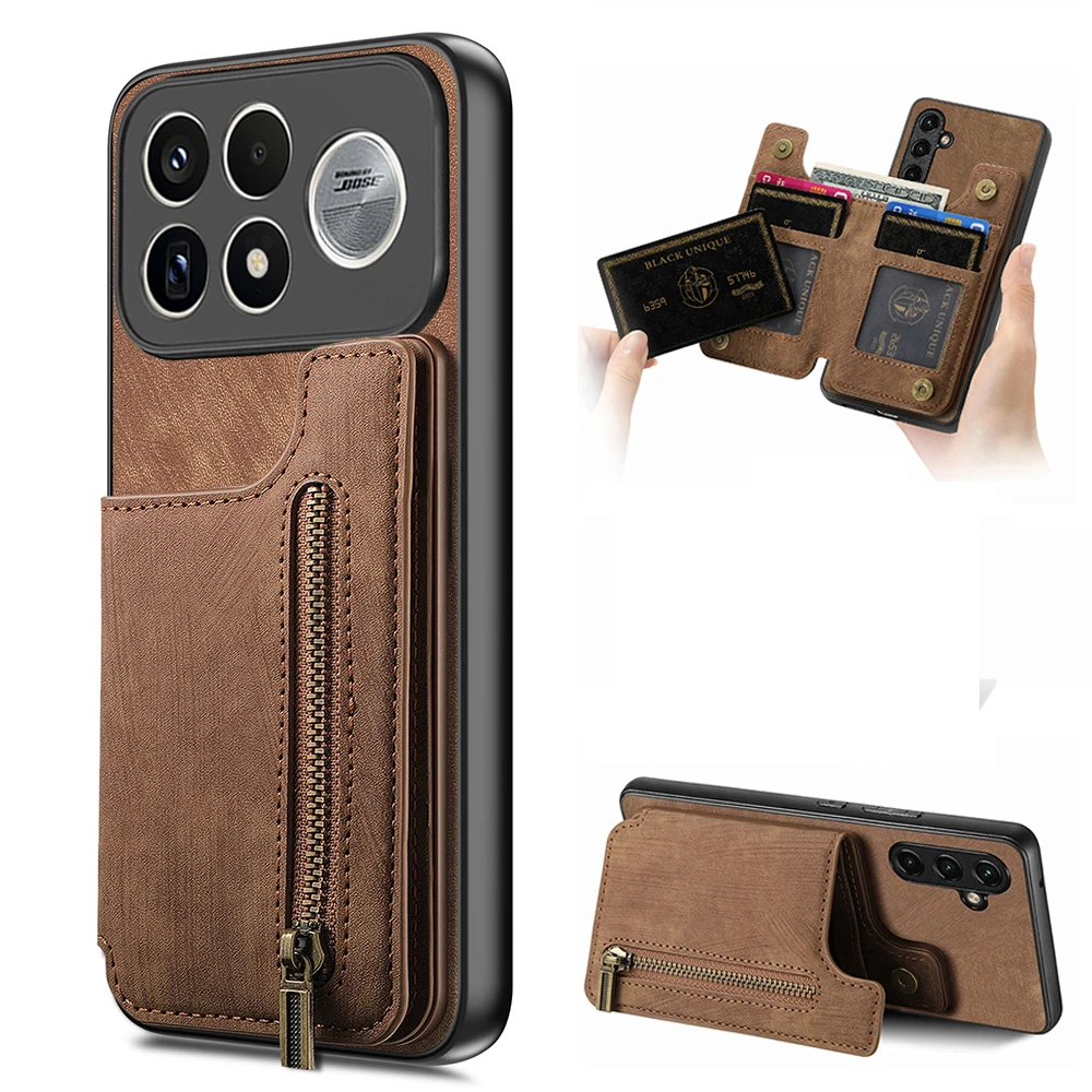 Für Xiaomi Poco F9 Ultra F8 F7 X6 X7 X8 Pro Max 5G Lederhülle mit Reißverschluss und Magnet-Geldbörse Funda Poco F9 M8 F6 X 7 F 9 Pro Kartenhülle
