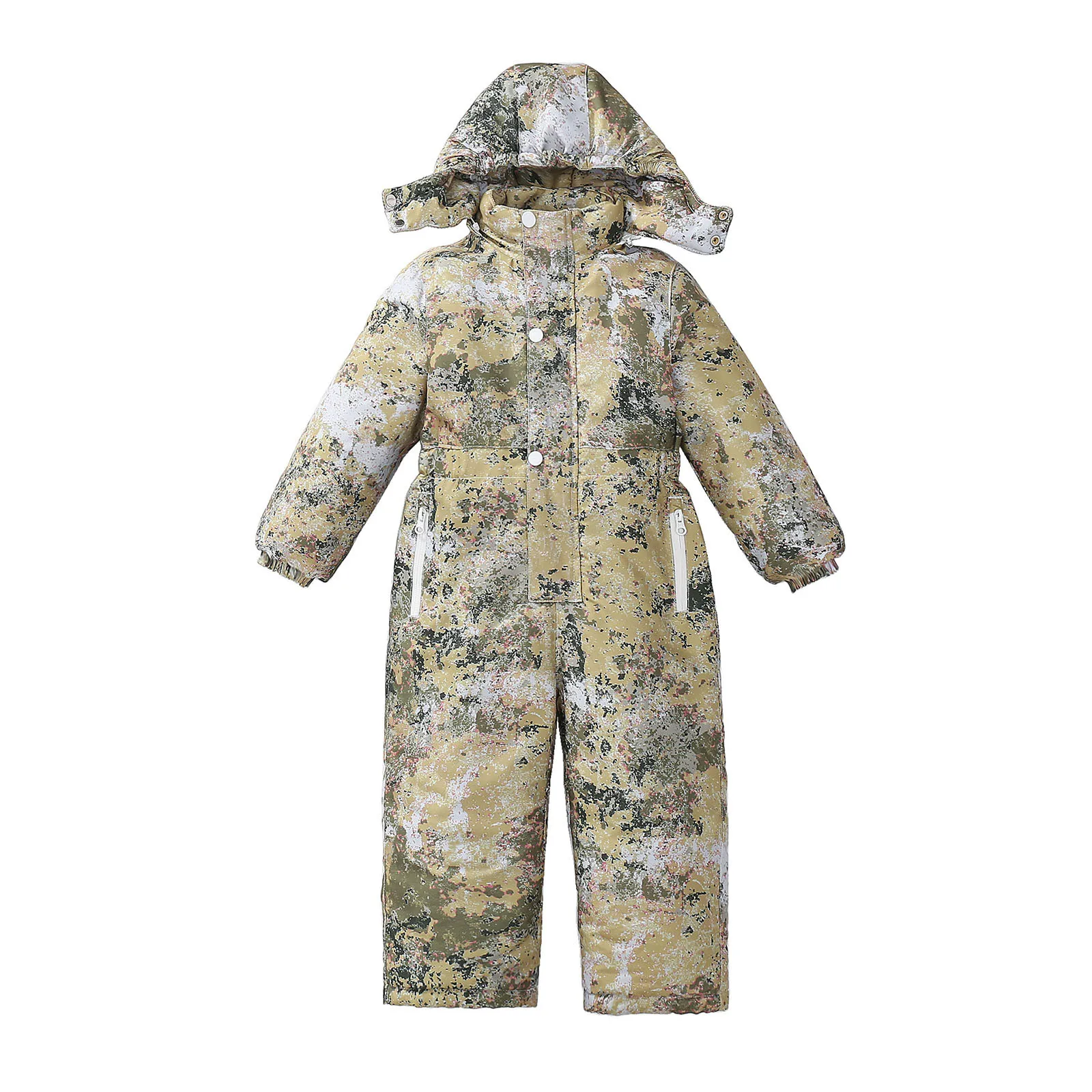 Children Long Sleeved Winter Thick Down Jumpsuit Cotton Jacket Kids Boys Girls Detachable Hooded Cotton Snow Jacket Skiing Suit