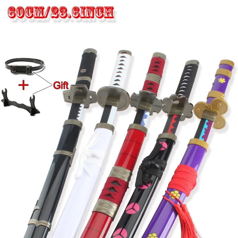 Anime Cosplay Zoro Spada 60 cm/23.6 'Enma Viola Roronoa Katana Samurai giapponese Kitetsu Legno fatto a mano per spettacoli teatrali
