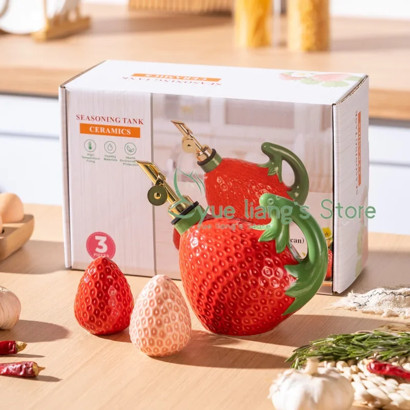 

Strawberry Shape Seasoning Bottle Ceramic Oil Pot Seasoning Packaging Bottle Kitchen Household Cook Helper Kitchen Accessories