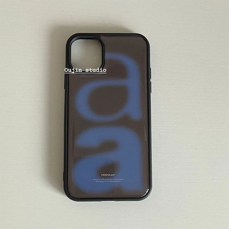 

Korean Advanced Blue Letter "a" Black Border Drip Glue Phone Case For iPhone 17 Air 16 Pro Max 15 14 Plus 13 12 11 Back Cover