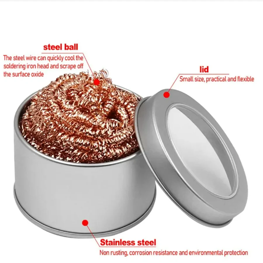 Cleaning Ball Desoldering Soldering Iron Mesh Filter Cleaning Nozzle Tip Copper Wire Cleaner Ball Metal Dross Box Clean Ball