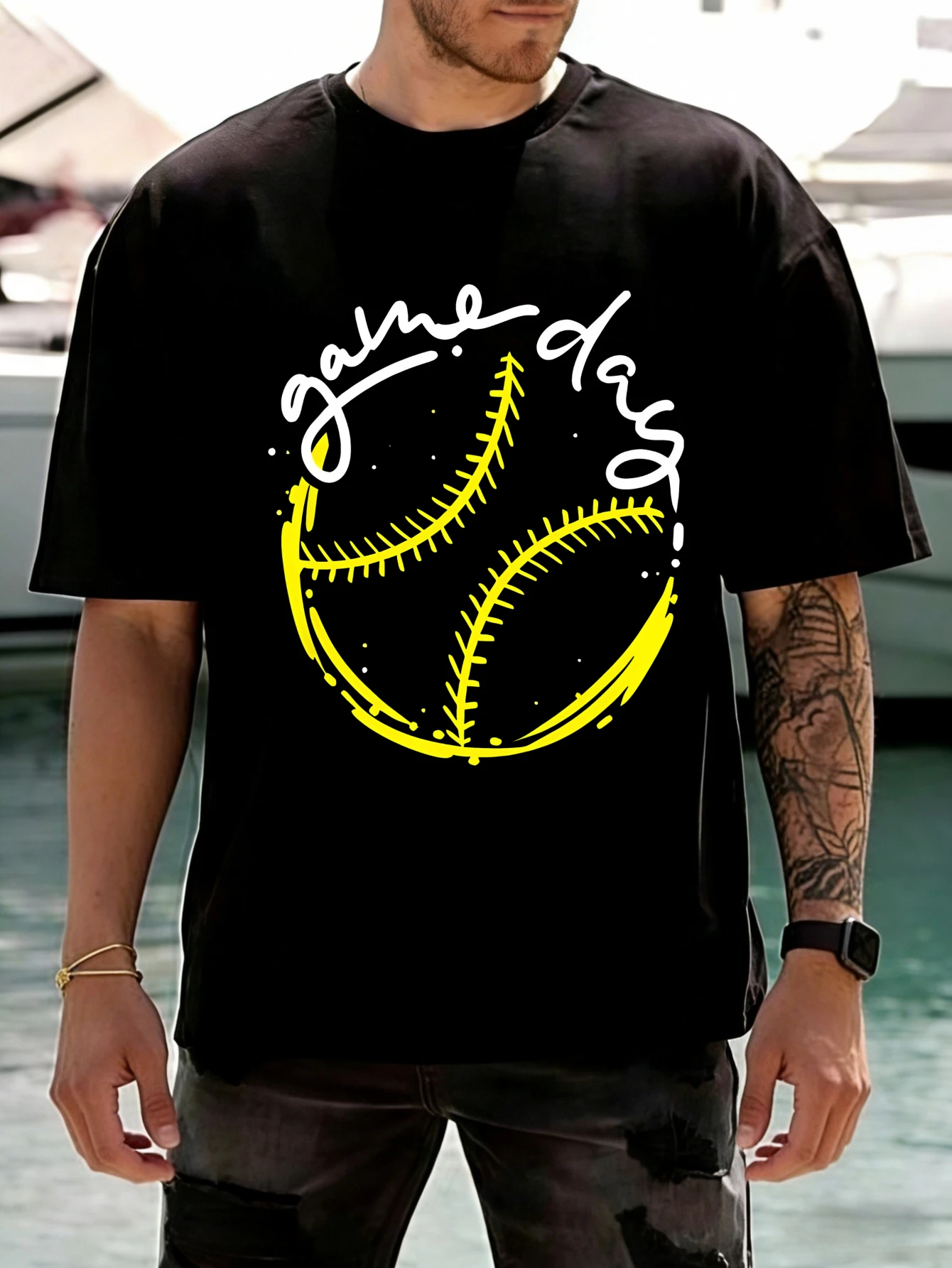 

Mens Short Sleeve Cotton Crew Neck Graphic Printed Game Day Softball Sporty Regular Fit Summer Casual T Shirt for Men