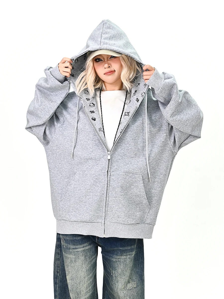 

Милый женский свободный кардиган с капюшоном и принтом в американском университетском стиле, весенняя повседневная уличная мода