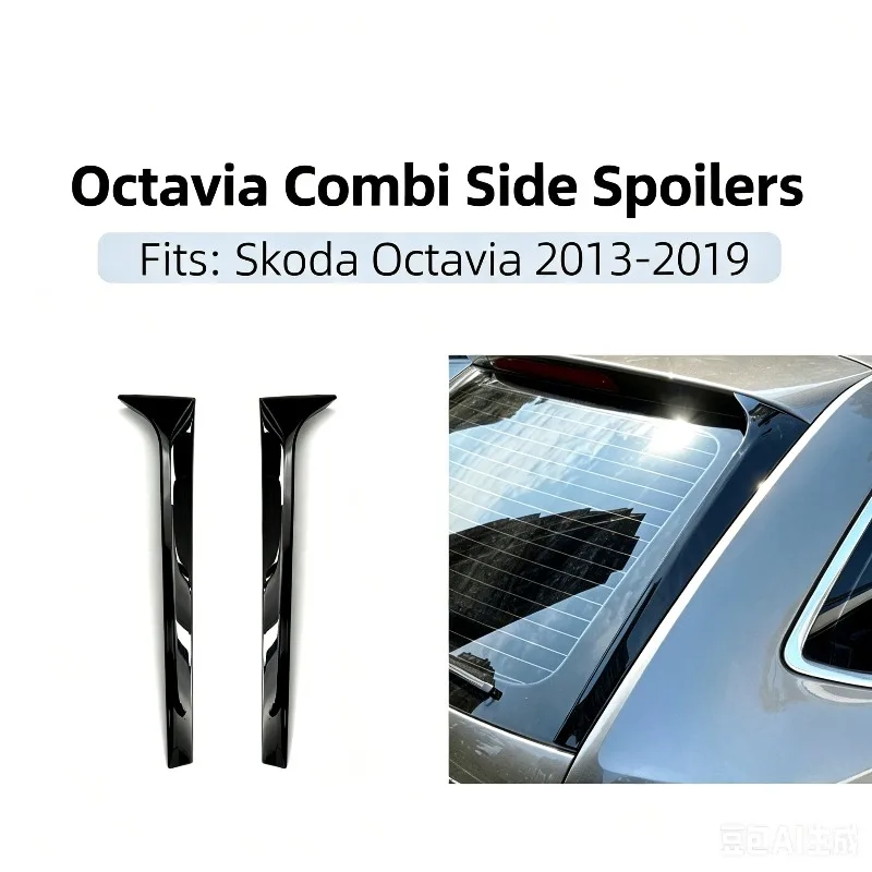 2PCS Gloss Black Canard Side Spoiler for Skoda Octavia Estate 2014-2019, ABS Rear Window Wing Trim, Easy No Drill Install