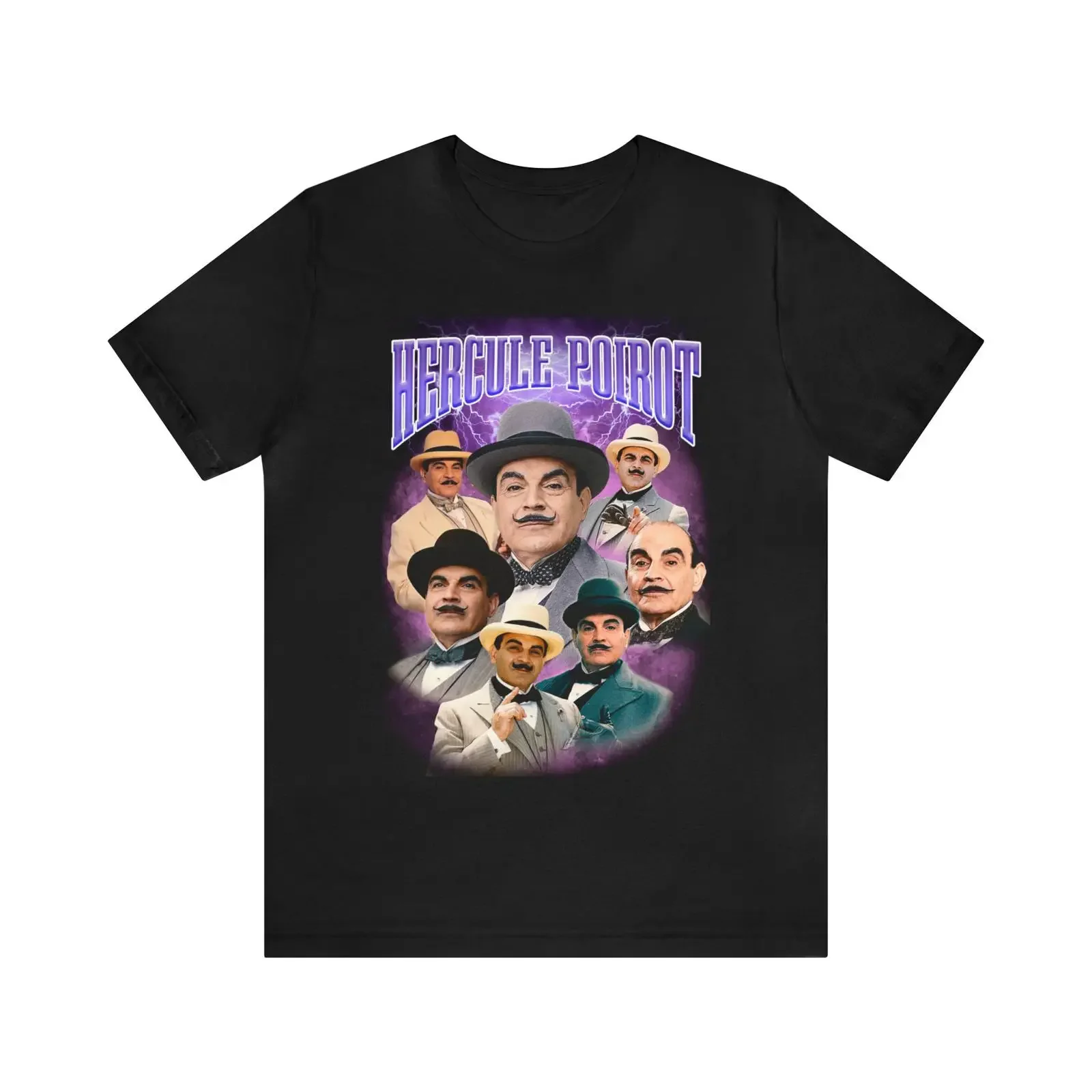 90s Retro Hercule Poirot T Shirt Agatha Christie Mystery Novel Detective Series for Fans vintage Washed Casual fashion