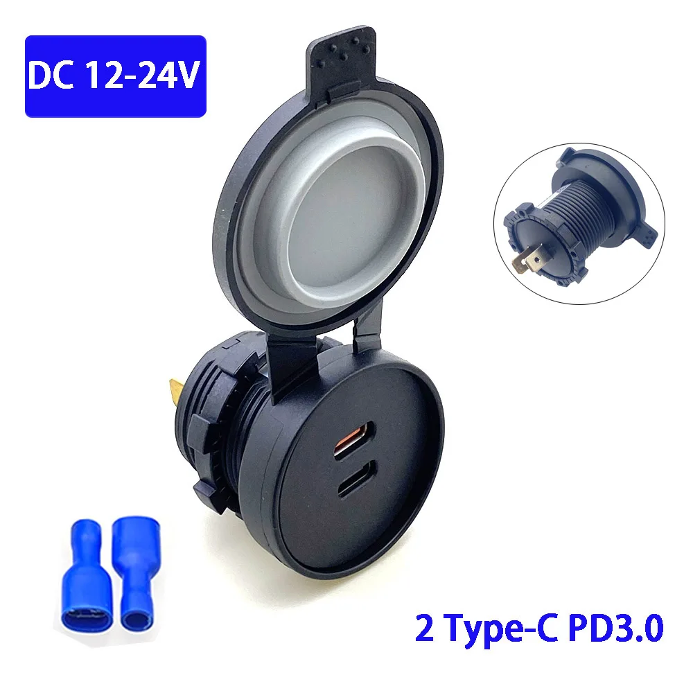 

3pcs USB Type C Car Usb Charger Socket12V/24V Dual USB Outlet PD3.0&QC3.0 Car Socket for Boat Truck Motorcycle