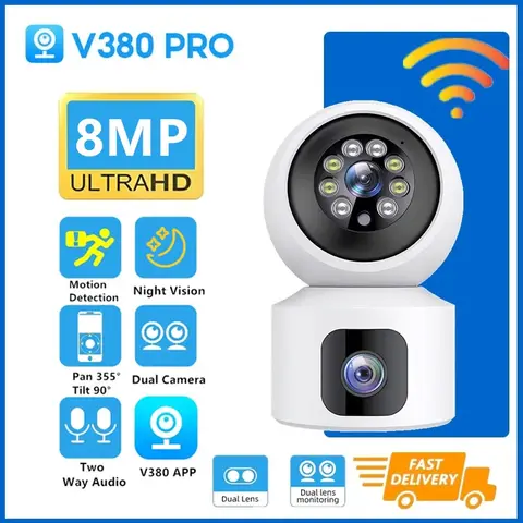 V380 Pro Dual Lens 8MP Wireless Camera WIFI Home Smart Protection Wireless CCTV Indoor Camera Two Way Audio