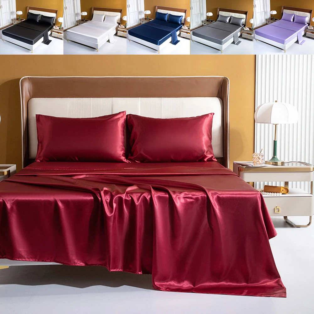 

Elegant Satin Fitted Bed Fitted Sheet Set Soft Silky Bedding Breathable Hotel Sheets Set Twin/Full/Queen/King Size sábana bajera