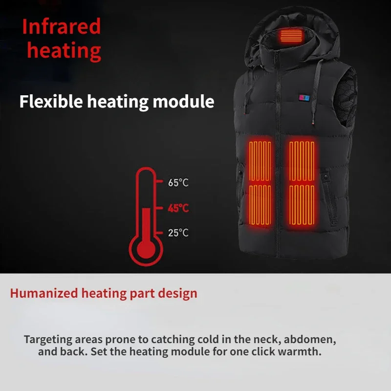 

11 Zones Heated Jacket Fashion Men Women Coat Intelligent Electric Heating Thermal Warm Clothes Winter Heated Vest